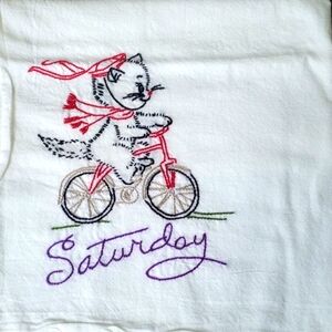 Hand Embroidered Vintage Flour Sack Tea Towel